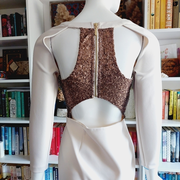 RACHEL Rachel Roy Long Sleeve Cut Out Back Sequined Dress P415 - Picture 7 of 12